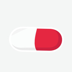 Red Pill Capsule Sticker - Vector Design. Simple vector sticker of a red and white pill capsule. Perfect for healthcare, pharmacy, and medical-themed designs