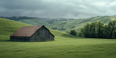 FARM Barn in Green Field