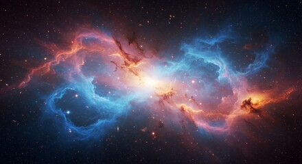 A vibrant nebula glows amidst the vast darkness of space