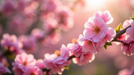 Fototapeta premium Pollen allergy symptoms, Garden in spring cherry blossoms pollen from flowers airborne photorealistic.