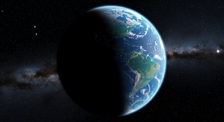 Obraz premium Earth view from space showing continents and nightfall