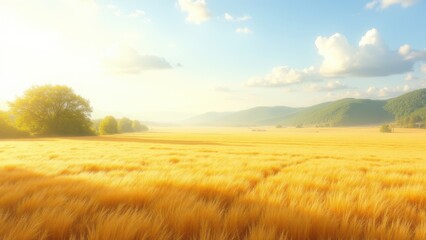 Obraz premium Pollen allergy symptoms, Rural landscape clear fields pollen particles drifting watercolor style photorealistic.