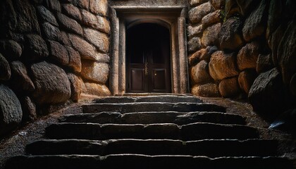 stone stairs leading to a dark doorway a sense of mystery and anticipation a journey of discovery