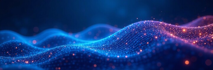 Abstract blue wave technology background with glowing lines and digital overlay, glowing, lines