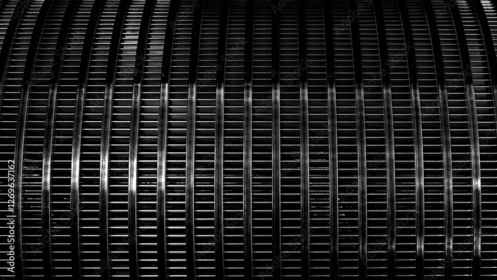 Poster black textured metal surface background with many small squares. the photo has a dull and industrial