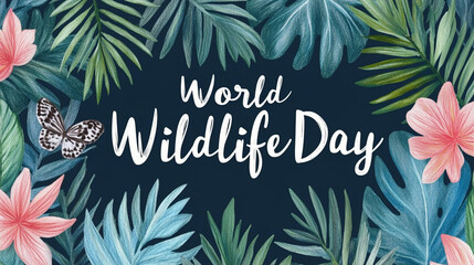 World Wildlife Day greeting card with flowers