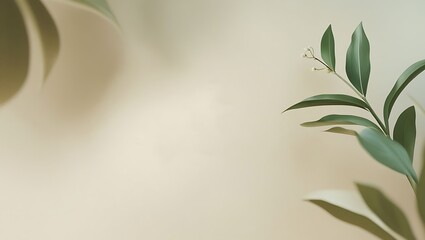 Fototapeta premium Minimalist Green Foliage on Soft Beige Background