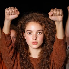 Unity in Diversity: Group of People Standing Together, Raising Hands in Celebration