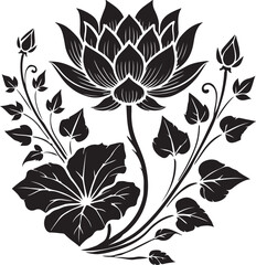a set of black and white flowers on a white background