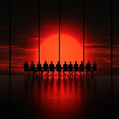 Fototapeta premium Colorful watercolor vector illustration of business meeting at office with silhouettes of people and company logo in background