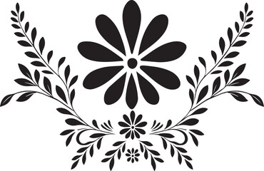 a set of black and white flowers on a white background