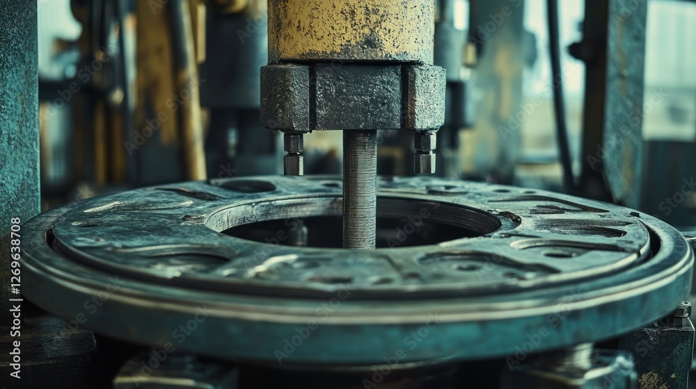 Poster industrial machinery component close up view showing intricate detail