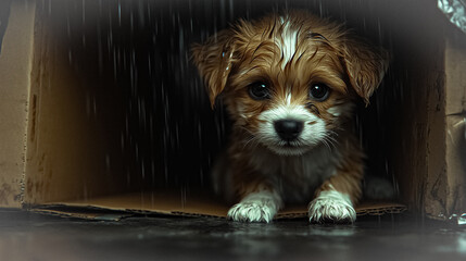 A cute puppy dog i the rain 