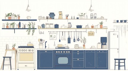 Obraz premium Stylish kitchen interior, plants, cooking, home design, stock photo