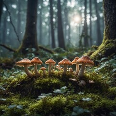 "Little mushrooms and tiny fairies in a magical forest on a white background computer wallpaper."
