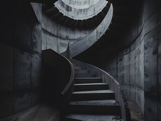 Haunting Spiral Staircase in Abandoned Deteriorating Industrial Interior