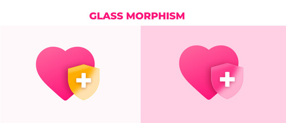 Glass morphism heart icon - medical protection