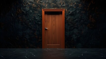 Moody Dark Wooden Door in Gloomy Stone Wall Interior with Mysterious and Ominous Atmosphere