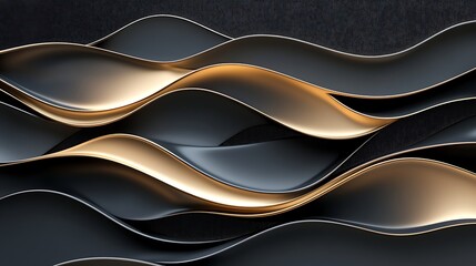 Digital futuristic black and yellow luxury background with smooth organic curves
