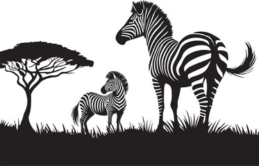 Obraz premium zebra and horse silhouette on white background
