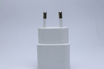 Close up of a Samsung Super Fast Charging Plug on a White Background