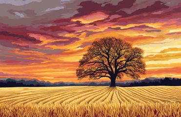 Selbstklebende Fototapeten Golden sunset over a field of wheat © Pixel Sculptor