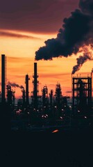 Obraz premium Bleak Industrial Wasteland at Dusk with Dark Silhouettes