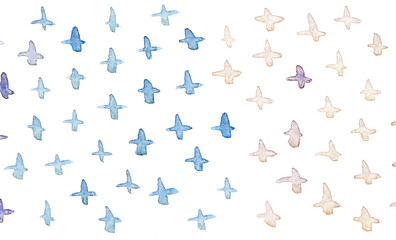 Abstract watercolor birds pattern on white background for nature-inspired designs and creative art projects.