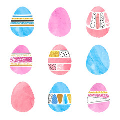 Easter eggs set. Watercolor vector illustration of  watercolor deorated eggs