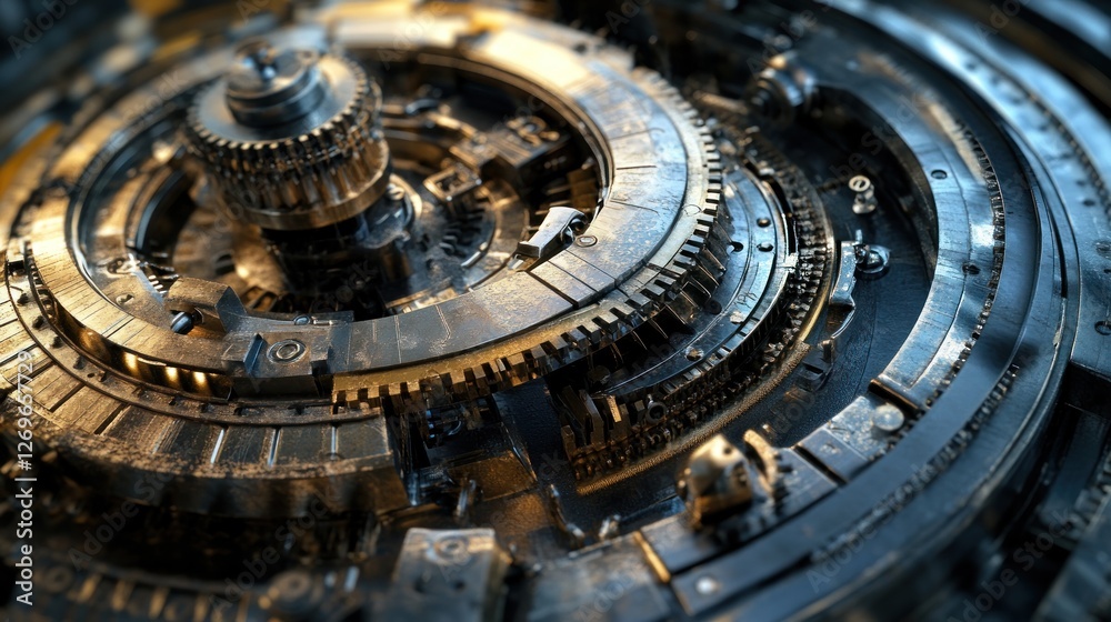 Poster Intricate Metallic Gears and Complex Machine Mechanisms