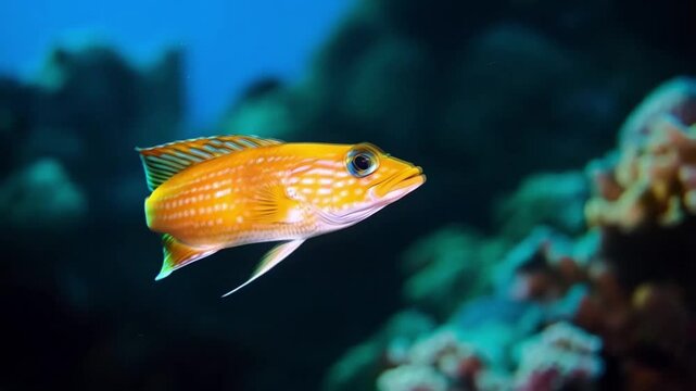 Scene of colorful fish swimming underwater natural habitat, smooth repetitive motion for background video animation