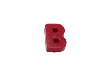 Isolated red letter B against white background for educational resource