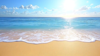 Obraz premium Sunny beach waves, ocean view, travel backdrop.