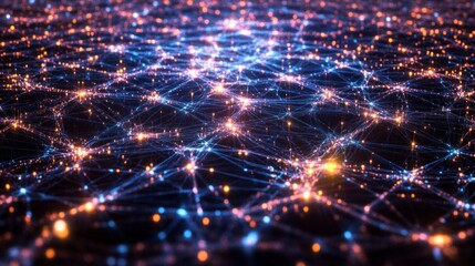 Fototapeta premium Glowing network of interconnected nodes and electric blue lines