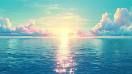Serene Ocean Sunset With Pastel Cloudscape