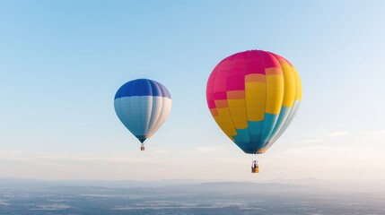 Fototapeta premium Colorful hot air balloons soaring above landscape