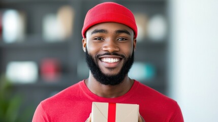 Appreciation Day concept. Smiling Postal Worker Graciously Accepts Small Gift from Appreciative Customer