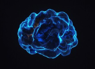 Abstract glowing digital brain, dark background, futuristic design, conceptual image
