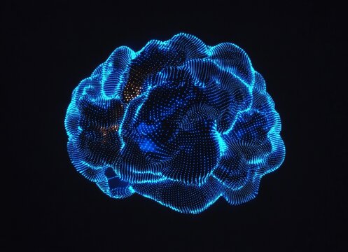 Abstract glowing digital brain, dark background, futuristic design, conceptual image