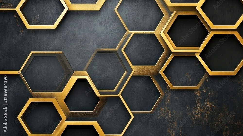 Poster Golden Hexagons on a Dark Textured Background