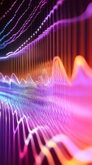 Abstract 3D pattern of sound waves in vibrant colors, 3D background music, dynamic and captivating