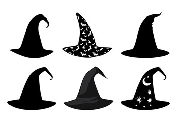 Silhouette pack of witch hats in various shapes and styles