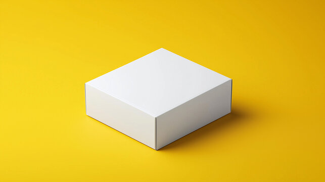 blank white product packaging paper cardboard box isolated on yellow background 