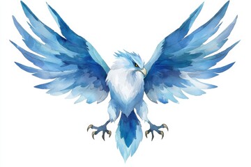 Obraz premium Majestic watercolor illustration of a harpy in flight fantasy realm clipart art vibrant colors detailed perspective, isolated on white background