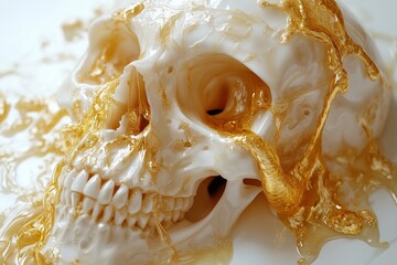 Skull and Gold. Realistic Skull with Liquid Gold. Luxury and Mortality.