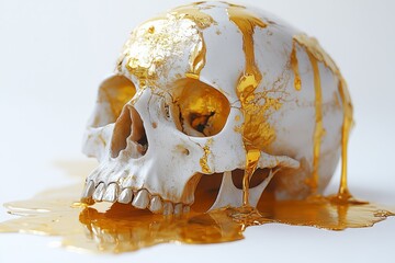 Skull and Gold. Realistic Skull with Liquid Gold. Luxury and Mortality.