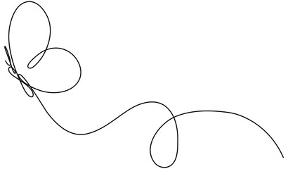 Butterfly flying continuous line art drawing. Cute butterfly insect with curve line. Vector illustration isolated on white.