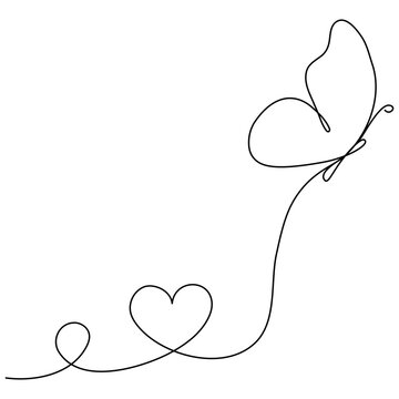 recommend clip art: Cute butterfly insect with curve line and heart shape. Butterfly flying continuous line art drawing. Vector illustration isolated on white.