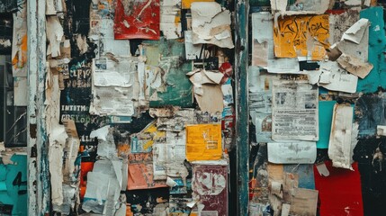 Urban Collage of Layered Street Posters and Graffiti in a Chaotic Design, Cityscape, Digital Art, Vibrant Environment