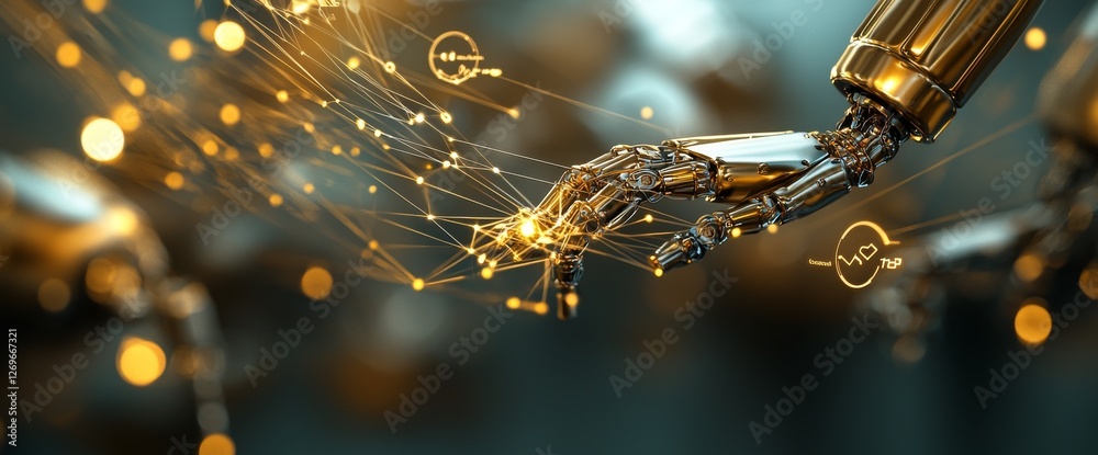 Poster image depicting a heavy automation robot arm machine within a smart factory setting, illustrating th